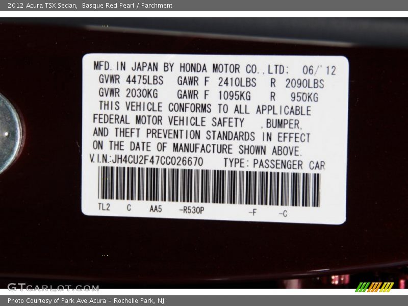 Basque Red Pearl / Parchment 2012 Acura TSX Sedan