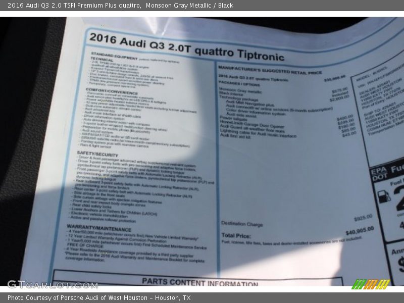  2016 Q3 2.0 TSFI Premium Plus quattro Window Sticker