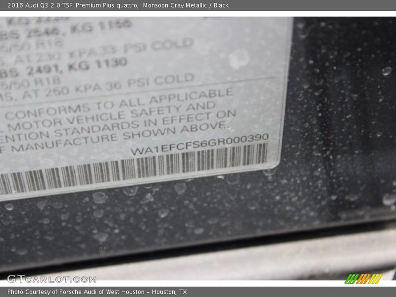 Monsoon Gray Metallic / Black 2016 Audi Q3 2.0 TSFI Premium Plus quattro