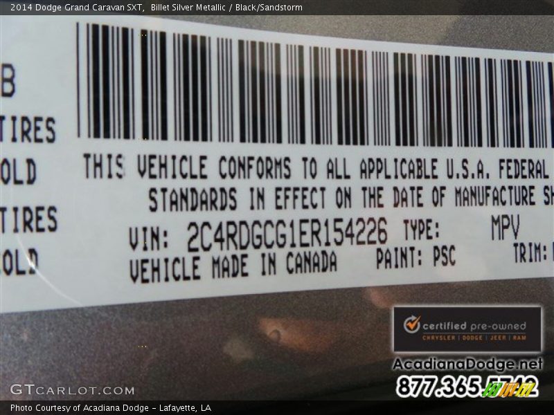 Billet Silver Metallic / Black/Sandstorm 2014 Dodge Grand Caravan SXT