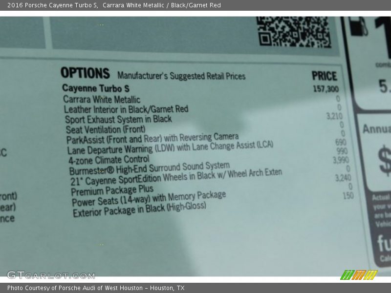  2016 Cayenne Turbo S Window Sticker