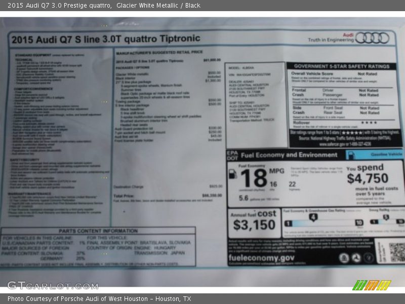 Glacier White Metallic / Black 2015 Audi Q7 3.0 Prestige quattro