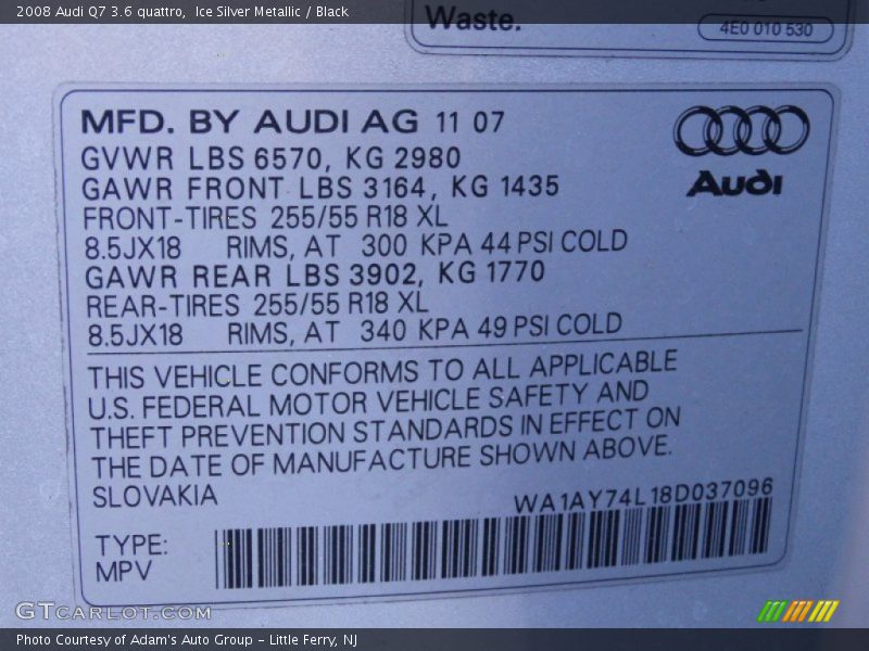 Ice Silver Metallic / Black 2008 Audi Q7 3.6 quattro