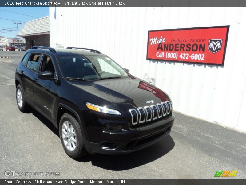 Brilliant Black Crystal Pearl / Black 2016 Jeep Cherokee Sport 4x4