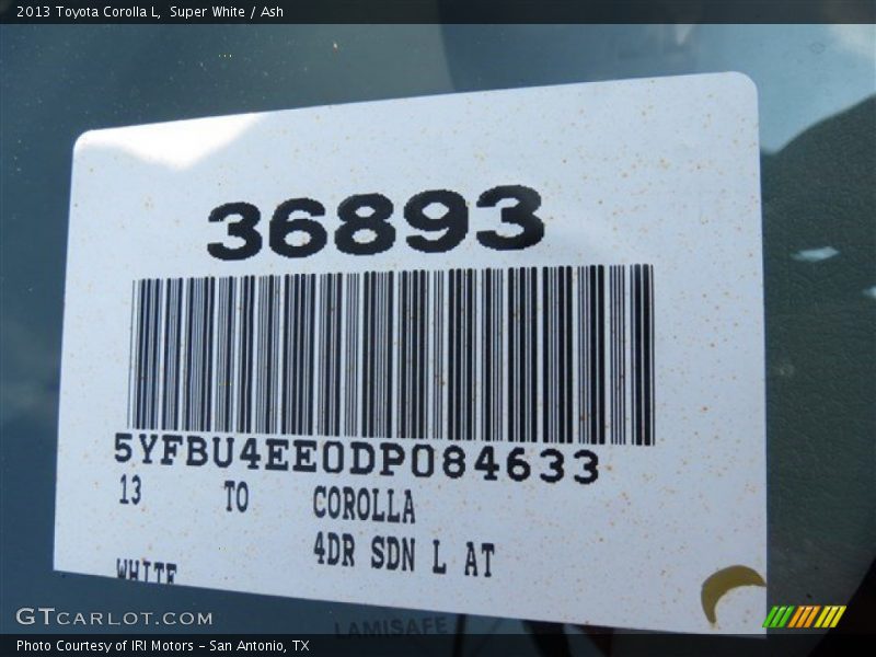 Super White / Ash 2013 Toyota Corolla L