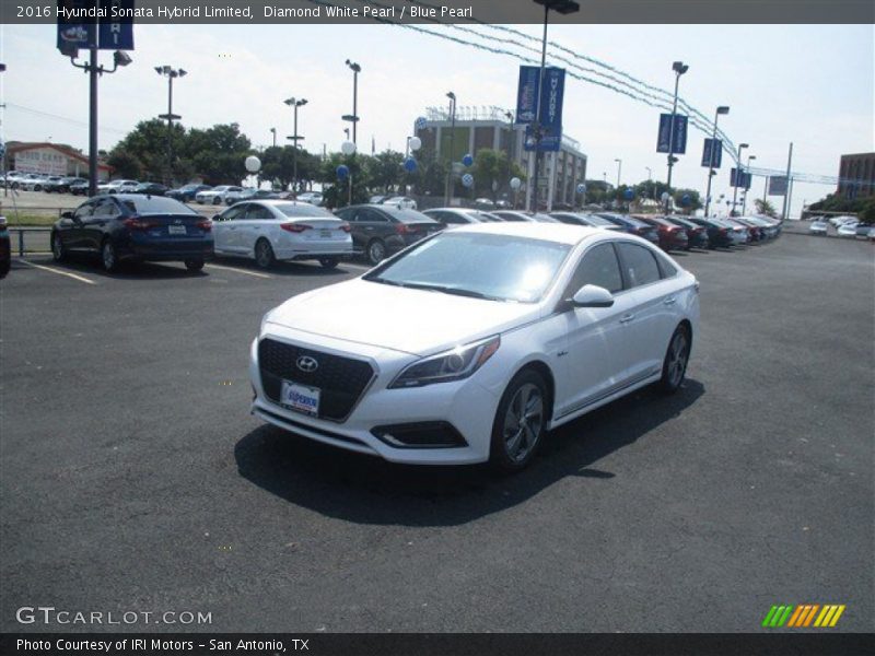 Diamond White Pearl / Blue Pearl 2016 Hyundai Sonata Hybrid Limited