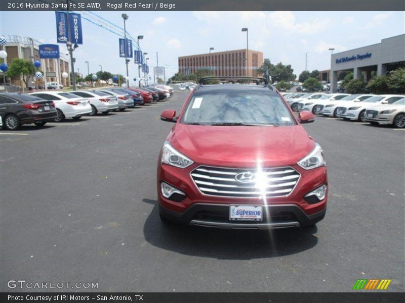 Regal Red Pearl / Beige 2016 Hyundai Santa Fe SE AWD
