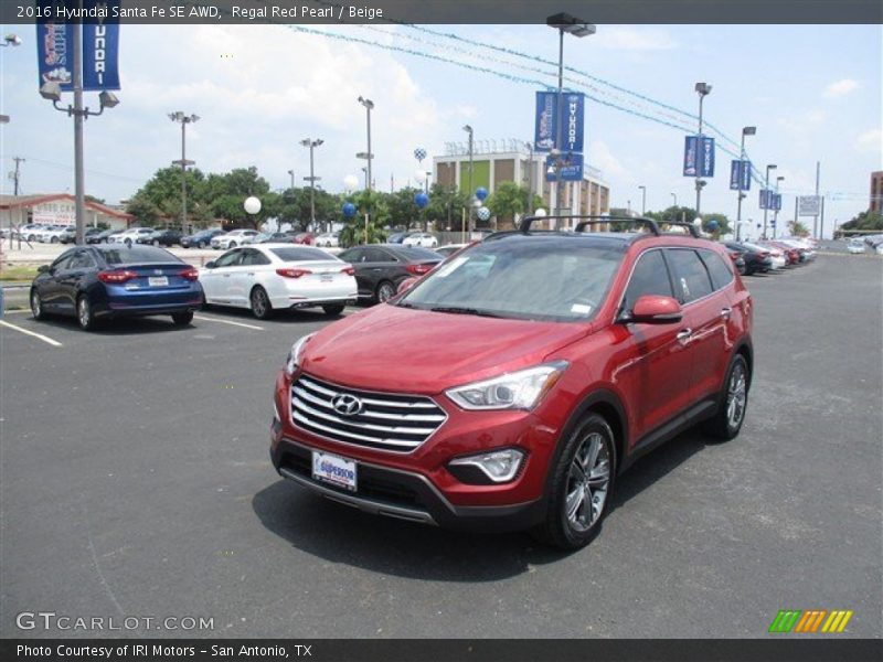 Regal Red Pearl / Beige 2016 Hyundai Santa Fe SE AWD