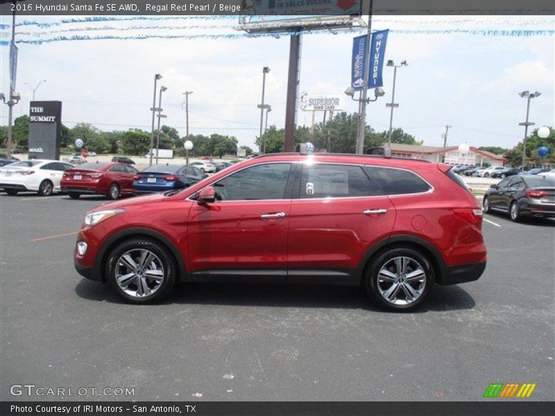 Regal Red Pearl / Beige 2016 Hyundai Santa Fe SE AWD