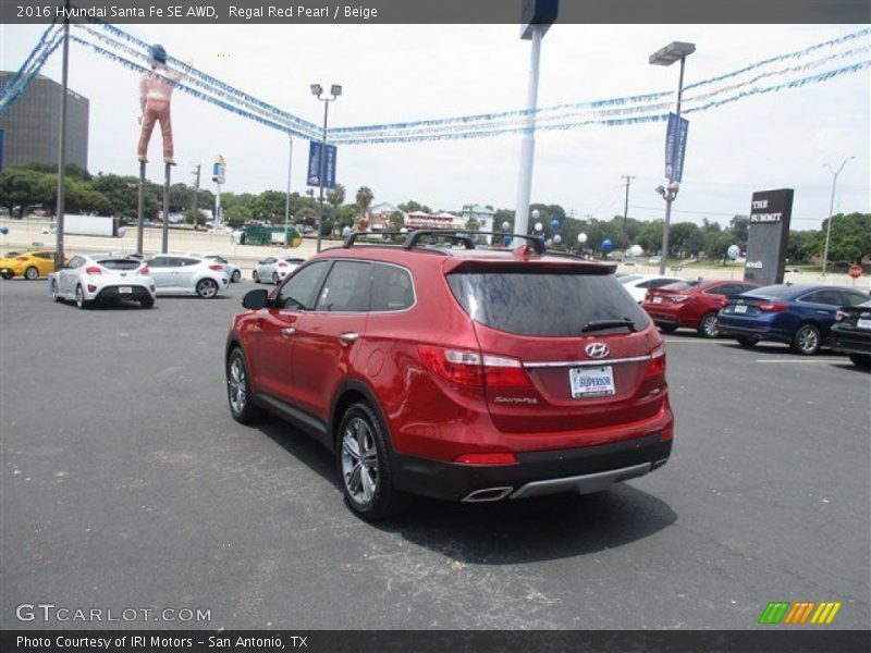 Regal Red Pearl / Beige 2016 Hyundai Santa Fe SE AWD