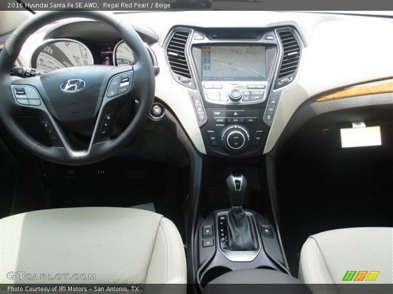 Regal Red Pearl / Beige 2016 Hyundai Santa Fe SE AWD