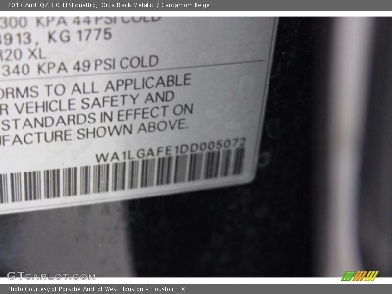 Orca Black Metallic / Cardamom Beige 2013 Audi Q7 3.0 TFSI quattro