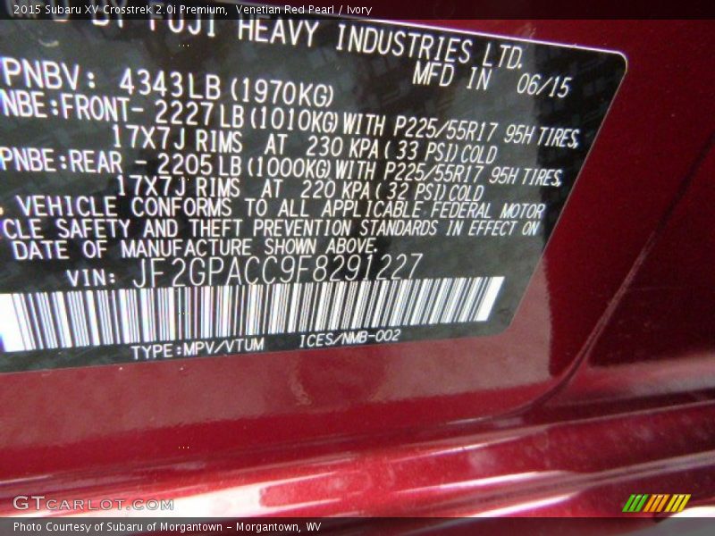 Venetian Red Pearl / Ivory 2015 Subaru XV Crosstrek 2.0i Premium