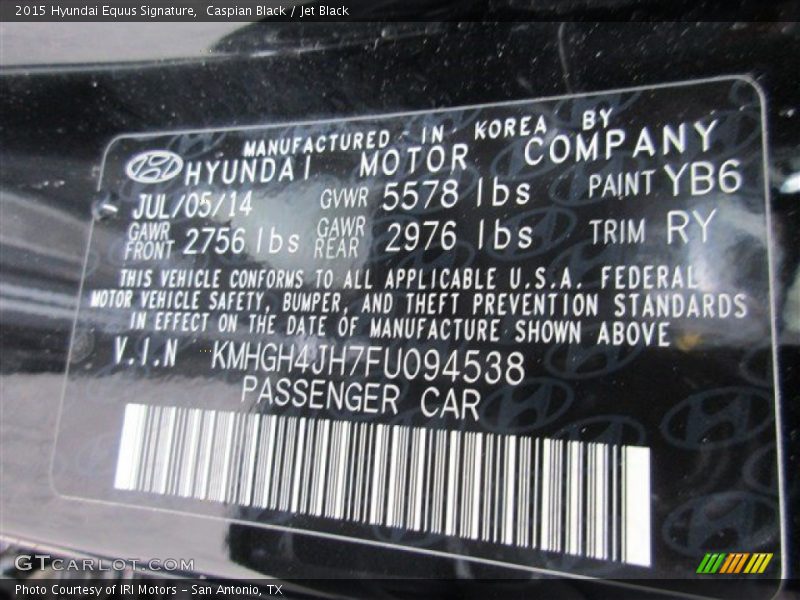 2015 Equus Signature Caspian Black Color Code YB6