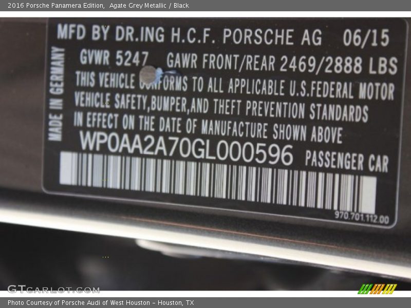 Agate Grey Metallic / Black 2016 Porsche Panamera Edition