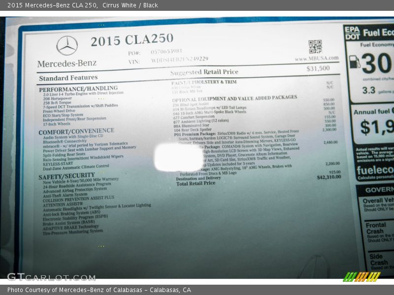 Cirrus White / Black 2015 Mercedes-Benz CLA 250