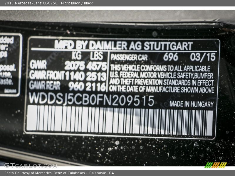 Night Black / Black 2015 Mercedes-Benz CLA 250