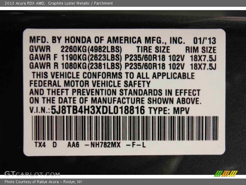 Graphite Luster Metallic / Parchment 2013 Acura RDX AWD