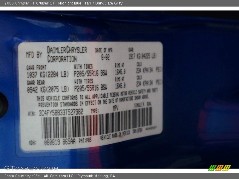 Midnight Blue Pearl / Dark Slate Gray 2005 Chrysler PT Cruiser GT