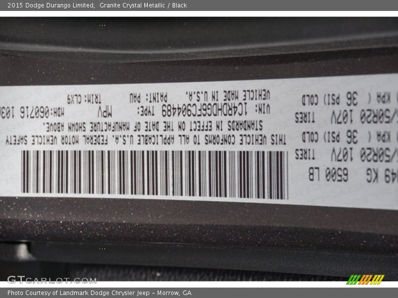 Granite Crystal Metallic / Black 2015 Dodge Durango Limited