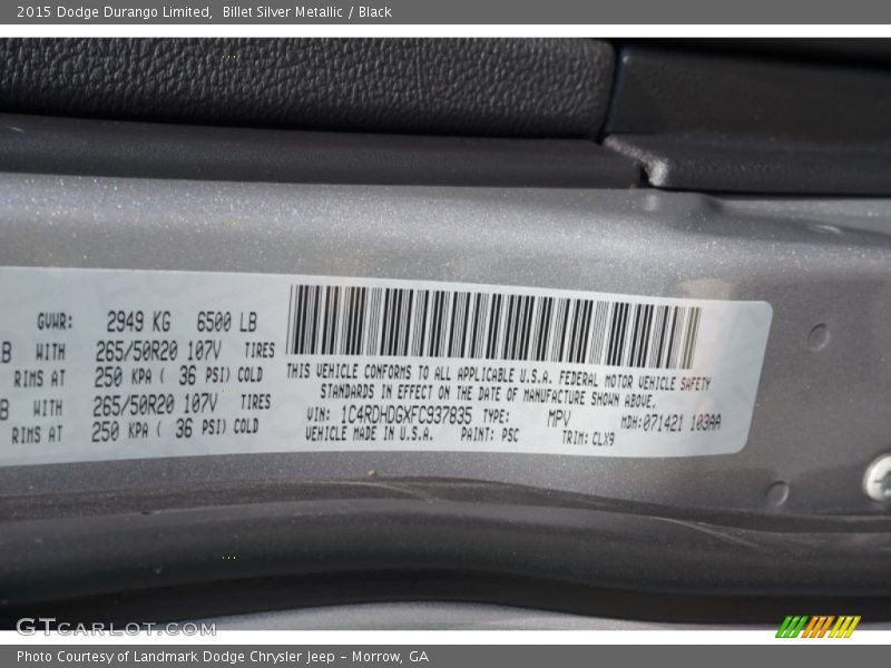 Billet Silver Metallic / Black 2015 Dodge Durango Limited