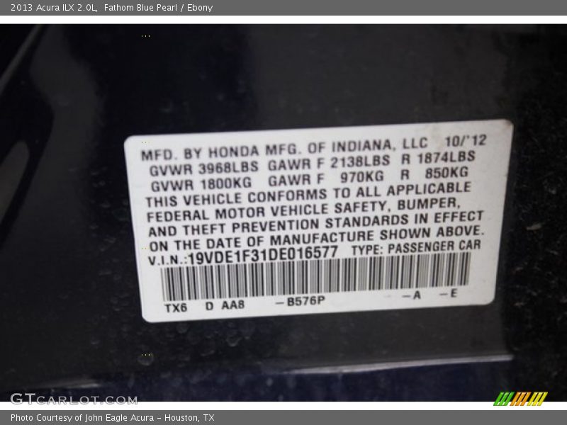 Fathom Blue Pearl / Ebony 2013 Acura ILX 2.0L