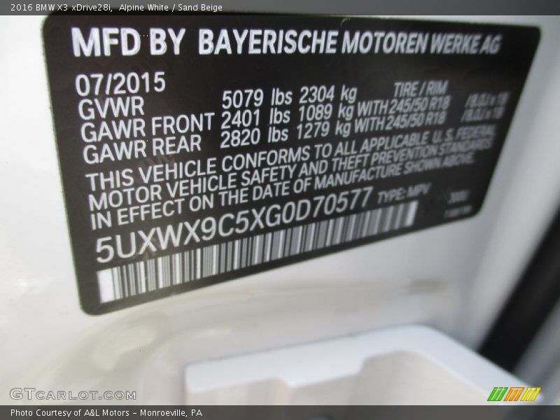 Alpine White / Sand Beige 2016 BMW X3 xDrive28i