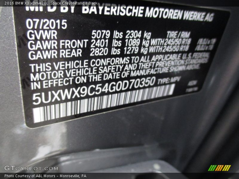 Space Grey Metallic / Black 2016 BMW X3 xDrive28i