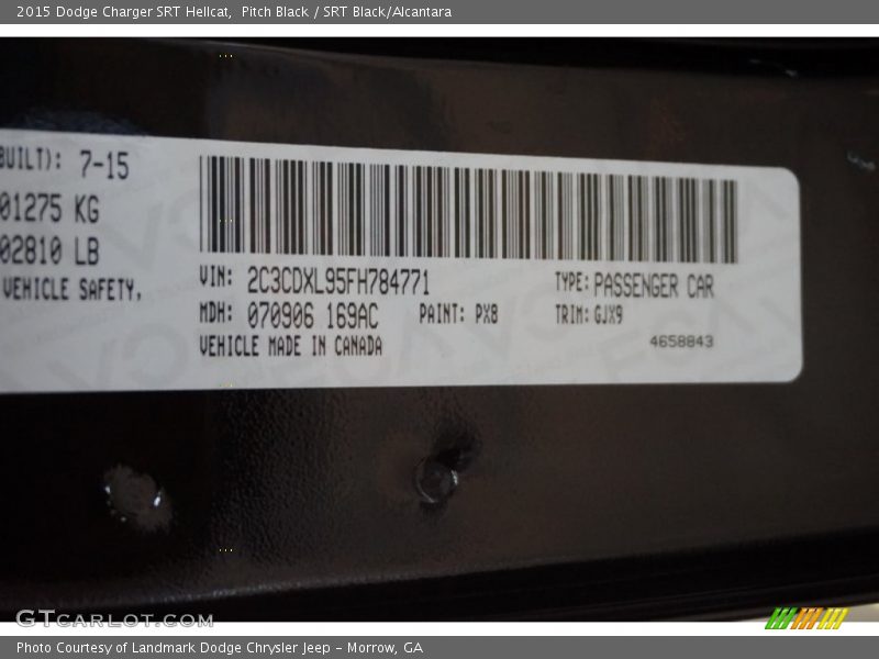 2015 Charger SRT Hellcat Pitch Black Color Code PX8