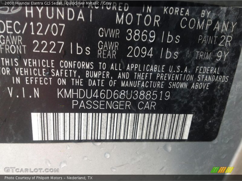 QuickSilver Metallic / Gray 2008 Hyundai Elantra GLS Sedan