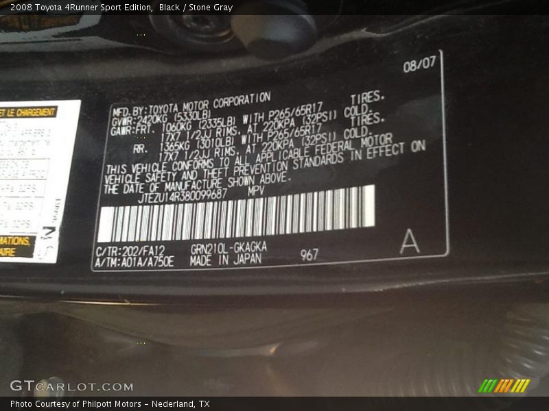 Black / Stone Gray 2008 Toyota 4Runner Sport Edition