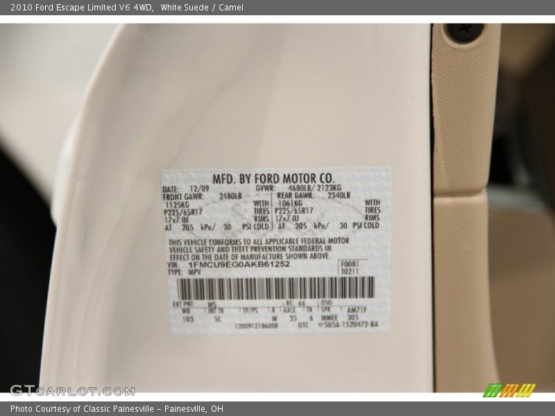White Suede / Camel 2010 Ford Escape Limited V6 4WD