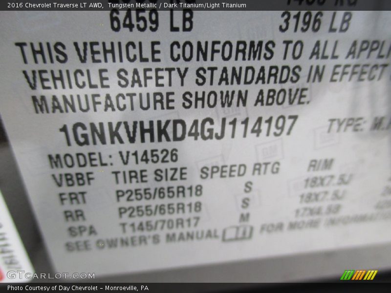 Tungsten Metallic / Dark Titanium/Light Titanium 2016 Chevrolet Traverse LT AWD
