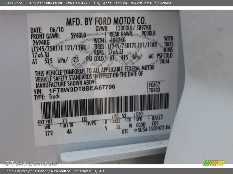 White Platinum Tri-Coat Metallic / Adobe 2011 Ford F350 Super Duty Lariat Crew Cab 4x4 Dually