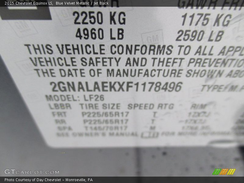 Blue Velvet Metallic / Jet Black 2015 Chevrolet Equinox LS