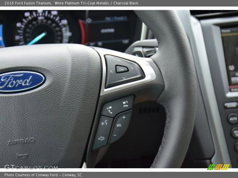 White Platinum Tri-Coat Metallic / Charcoal Black 2016 Ford Fusion Titanium