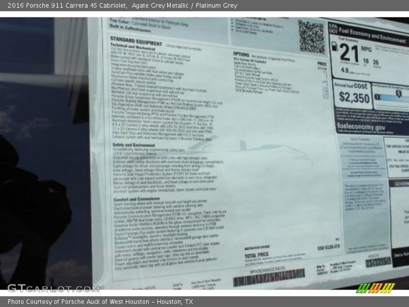  2016 911 Carrera 4S Cabriolet Window Sticker