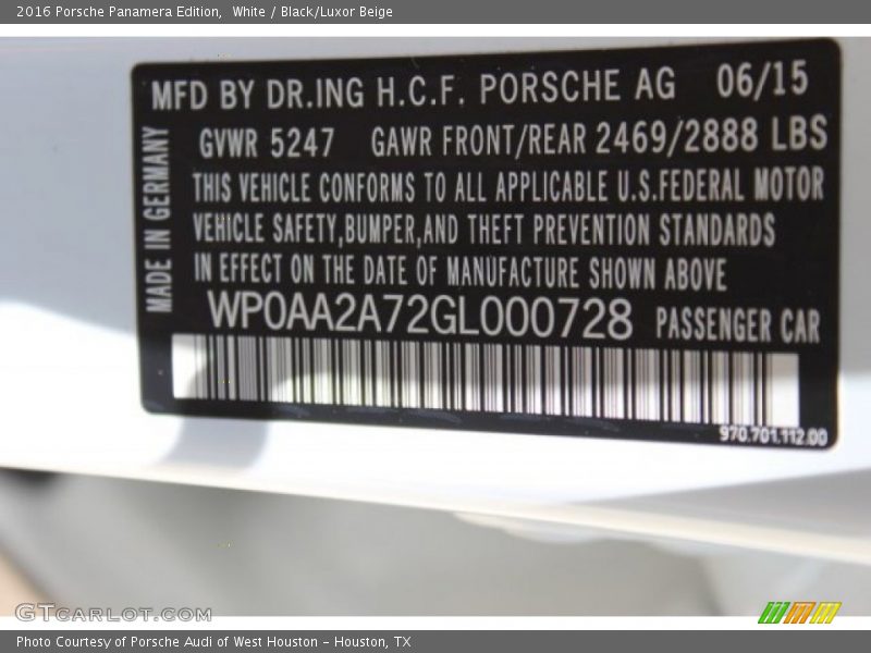 White / Black/Luxor Beige 2016 Porsche Panamera Edition
