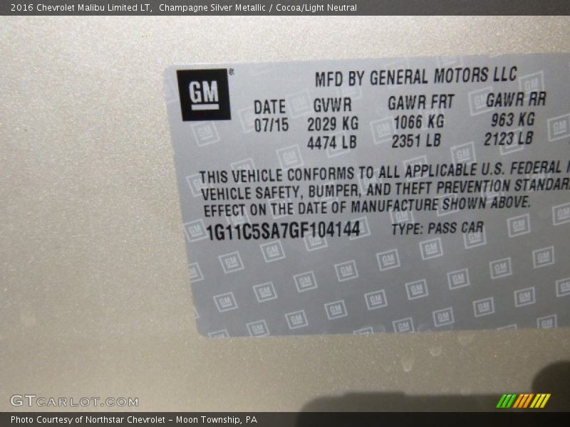 Champagne Silver Metallic / Cocoa/Light Neutral 2016 Chevrolet Malibu Limited LT