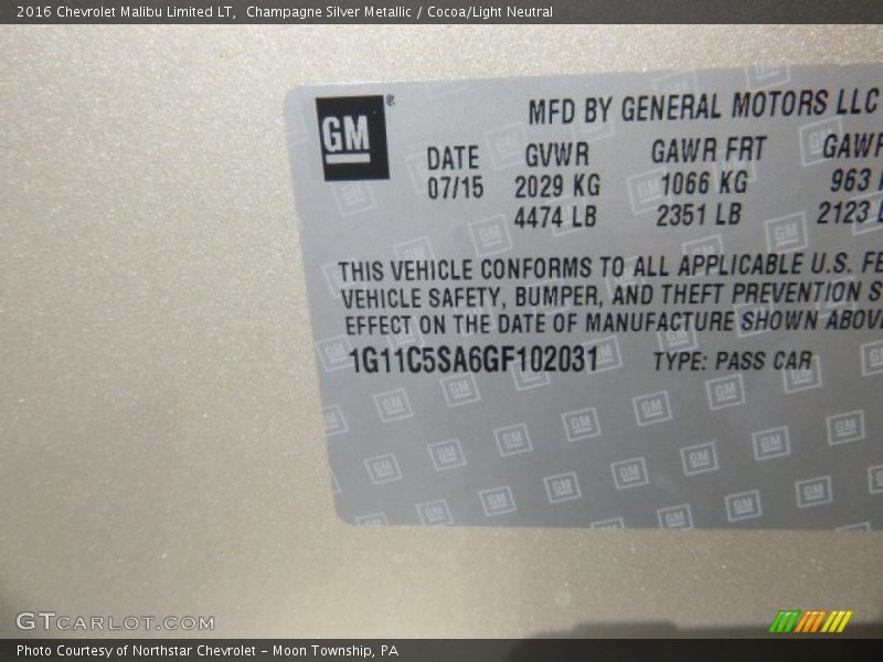 Champagne Silver Metallic / Cocoa/Light Neutral 2016 Chevrolet Malibu Limited LT