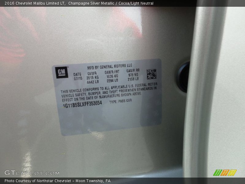 Champagne Silver Metallic / Cocoa/Light Neutral 2016 Chevrolet Malibu Limited LT