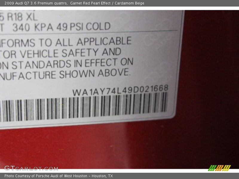 Garnet Red Pearl Effect / Cardamom Beige 2009 Audi Q7 3.6 Premium quattro