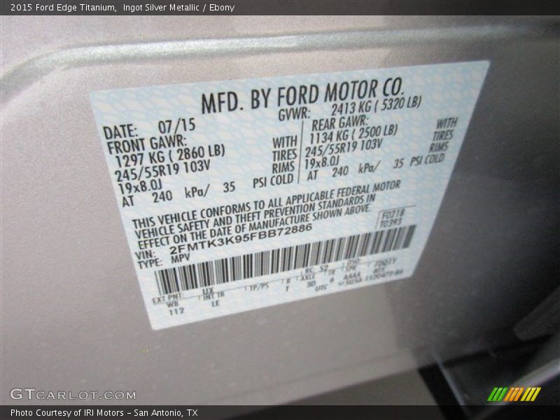 Ingot Silver Metallic / Ebony 2015 Ford Edge Titanium