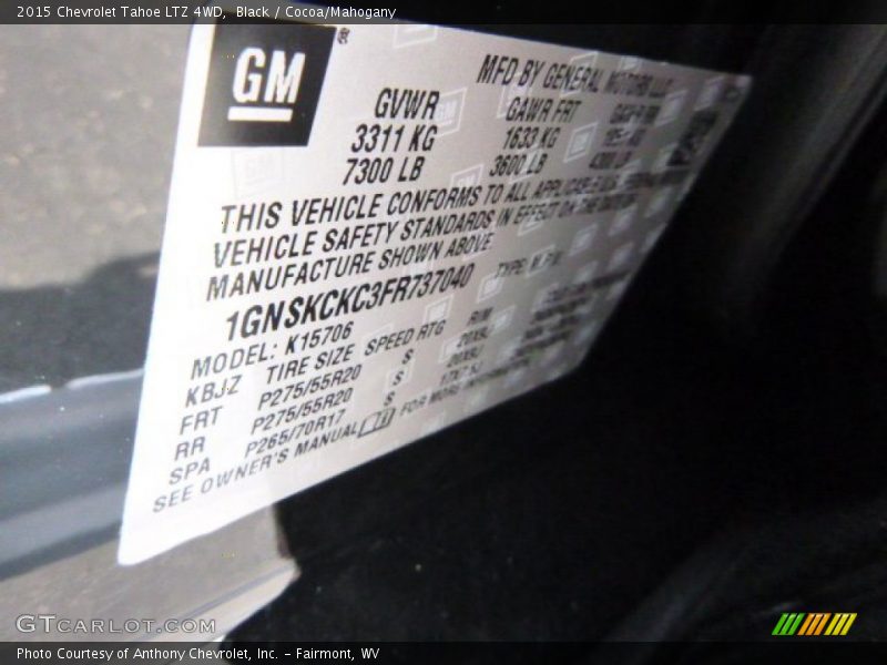 Black / Cocoa/Mahogany 2015 Chevrolet Tahoe LTZ 4WD