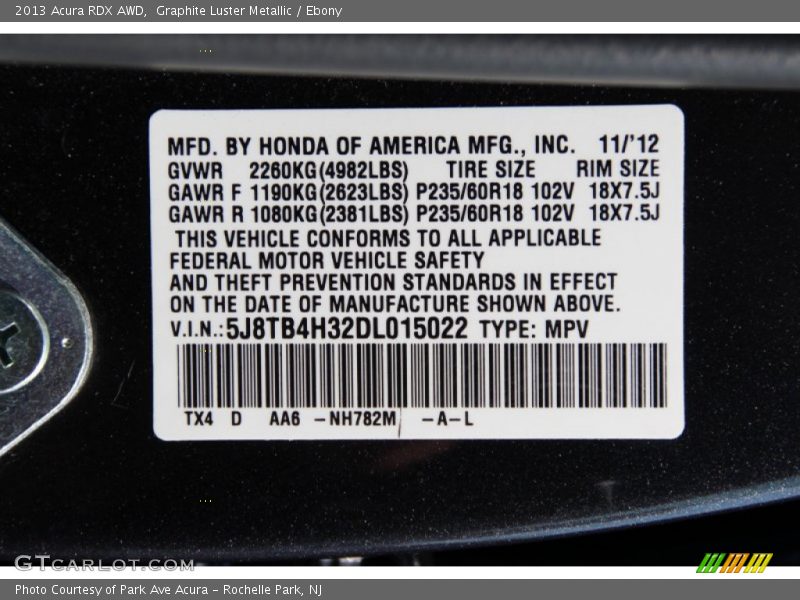 Graphite Luster Metallic / Ebony 2013 Acura RDX AWD