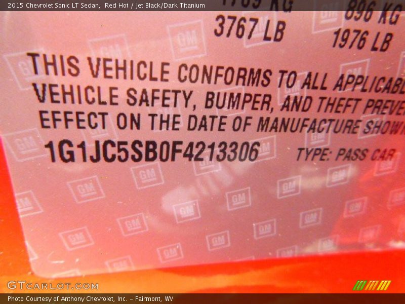 Red Hot / Jet Black/Dark Titanium 2015 Chevrolet Sonic LT Sedan