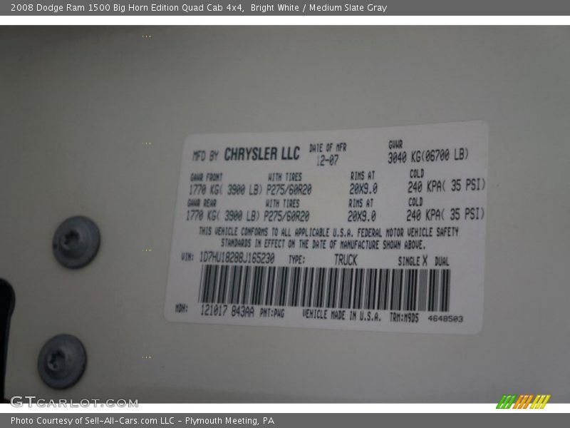 Bright White / Medium Slate Gray 2008 Dodge Ram 1500 Big Horn Edition Quad Cab 4x4