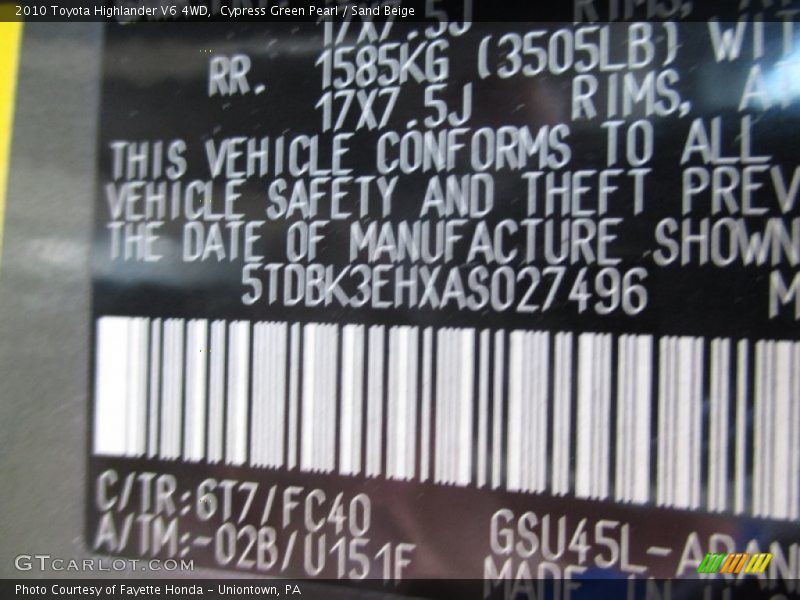 Cypress Green Pearl / Sand Beige 2010 Toyota Highlander V6 4WD