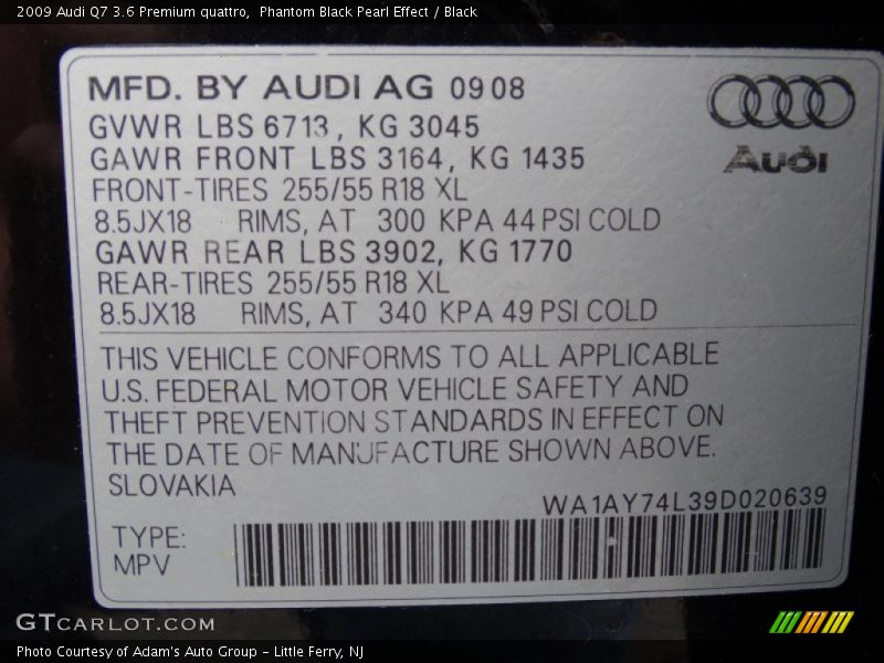 Phantom Black Pearl Effect / Black 2009 Audi Q7 3.6 Premium quattro