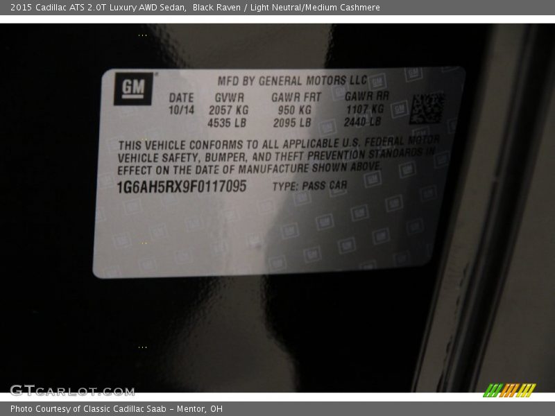 Black Raven / Light Neutral/Medium Cashmere 2015 Cadillac ATS 2.0T Luxury AWD Sedan